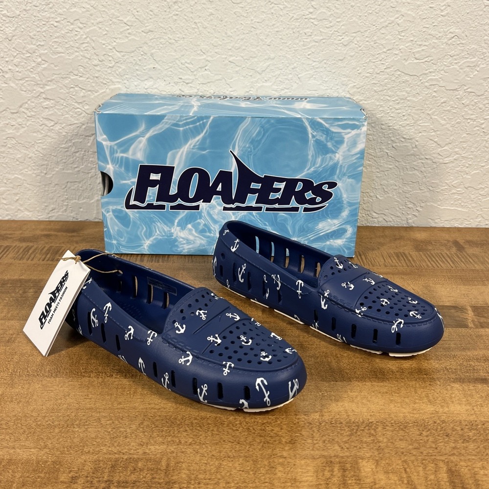 Floafers Posh Driver Womens Loafers Size 8 Navy Blue Anchor Slip-On Water Shoes